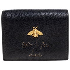 Gucci Black Leather Bee Blind For Love Compact Wallet