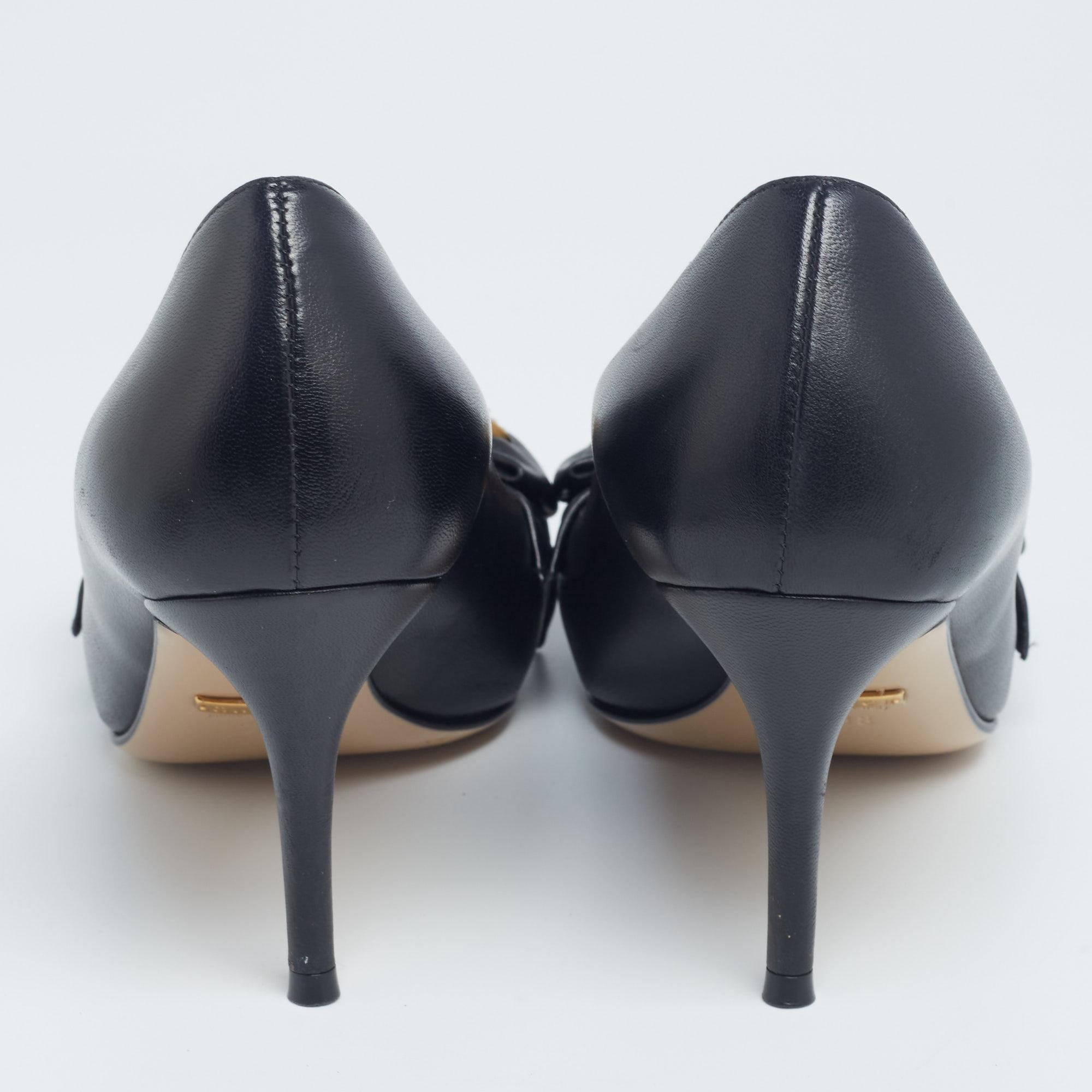 Gucci Black Leather Bee Embellished Bow Pumps Size 38 1
