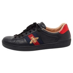 Gucci Black Leather Bee Embroidered Ace Sneakers Size 43.5