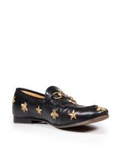 Gucci Black Leather Bee & Star Horsebit Loafers Size IT 37