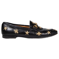 Gucci Black Leather Bee & Star Horsebit Loafers Size IT 37