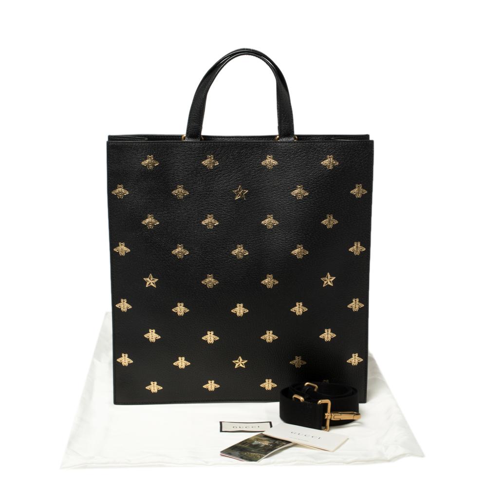 Gucci Black Leather Bee Star Two-Way Tote 3