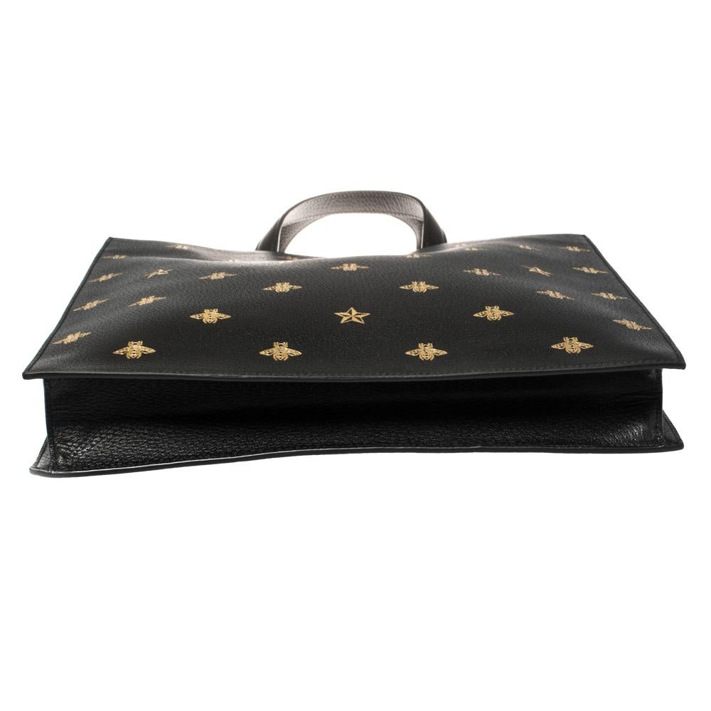 Women's Gucci Black Leather Bee Star Two-Way Tote