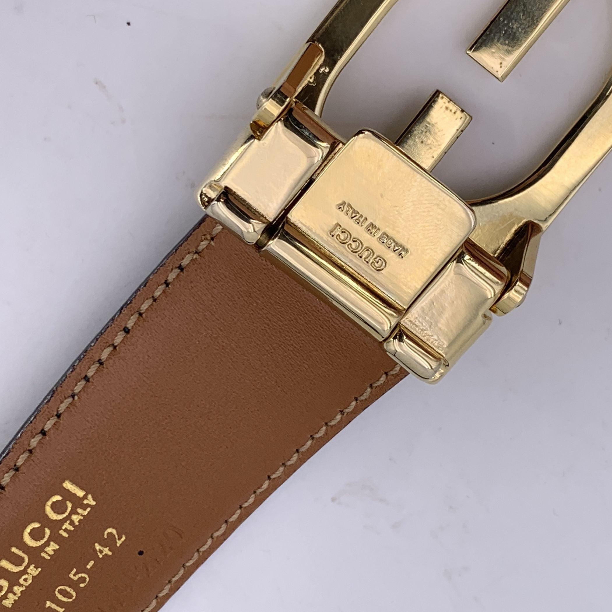 Gucci Black Leather Belt with Gold Metal GG Buckle Size 105/42 1