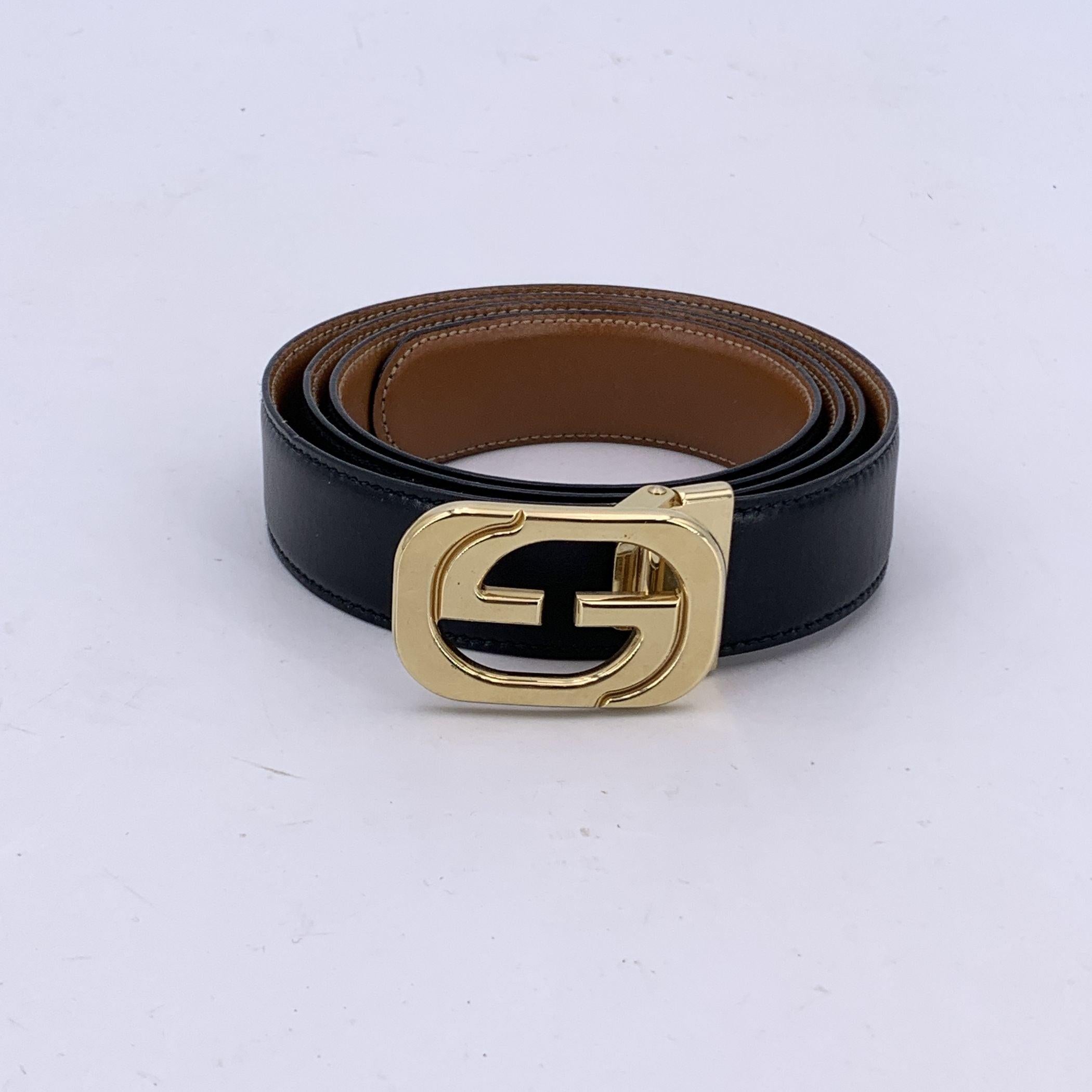 Gucci Black Leather Belt with Gold Metal GG Buckle Size 105/42 2