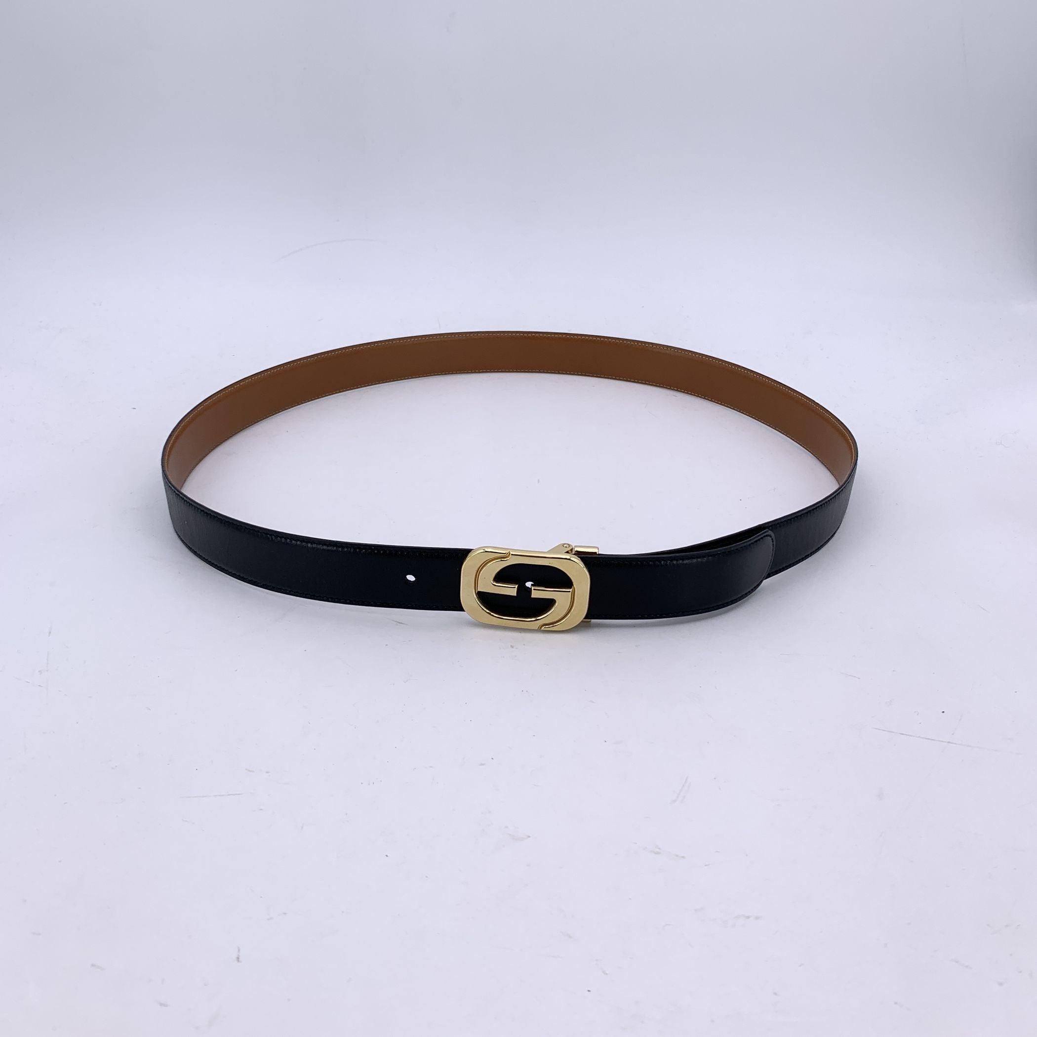 Gucci Black Leather Belt with Gold Metal GG Buckle Size 105/42 3
