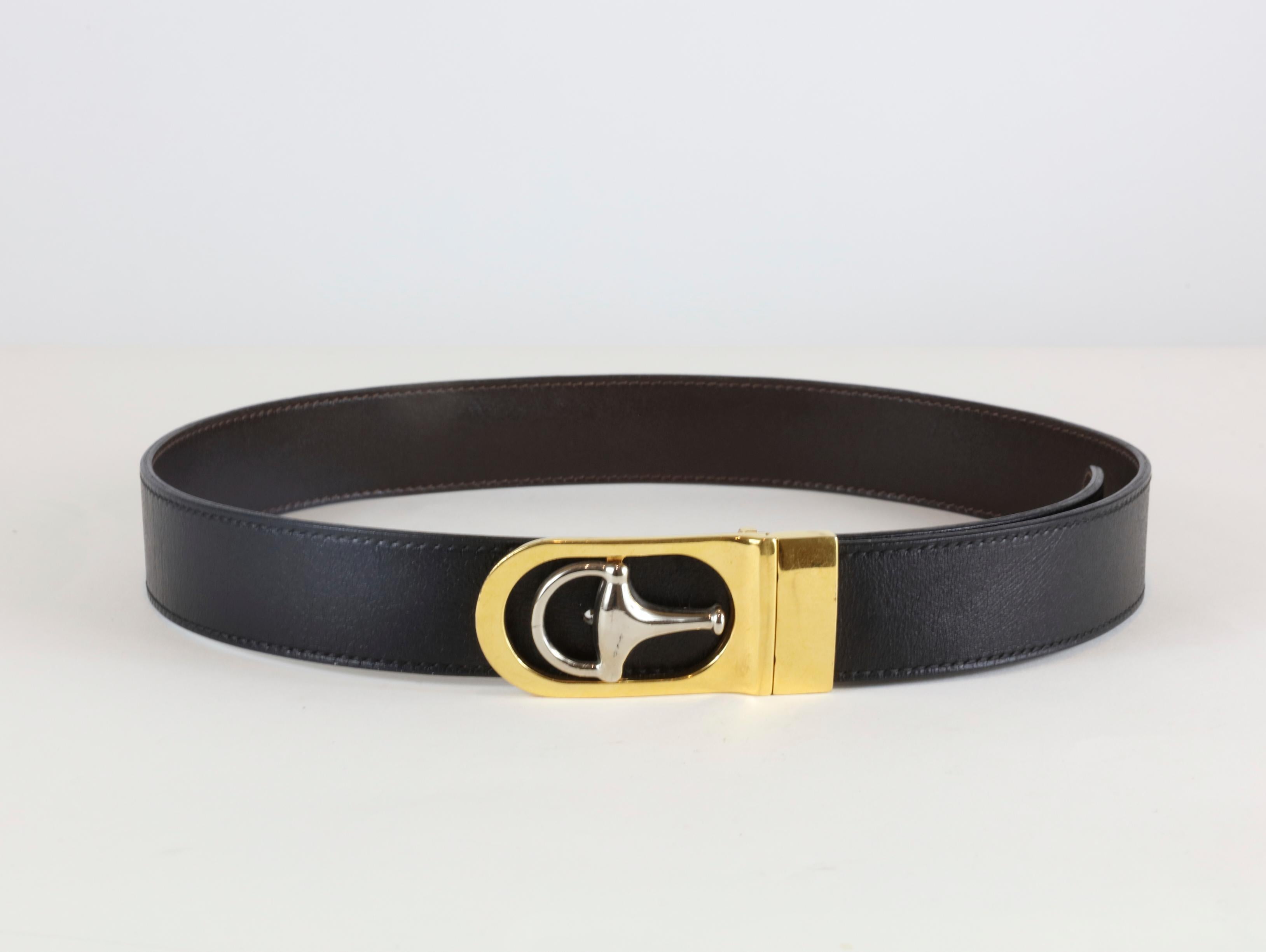 Gucci Black Leather Belt with Silver and Gold Hardware (Schwarz)
