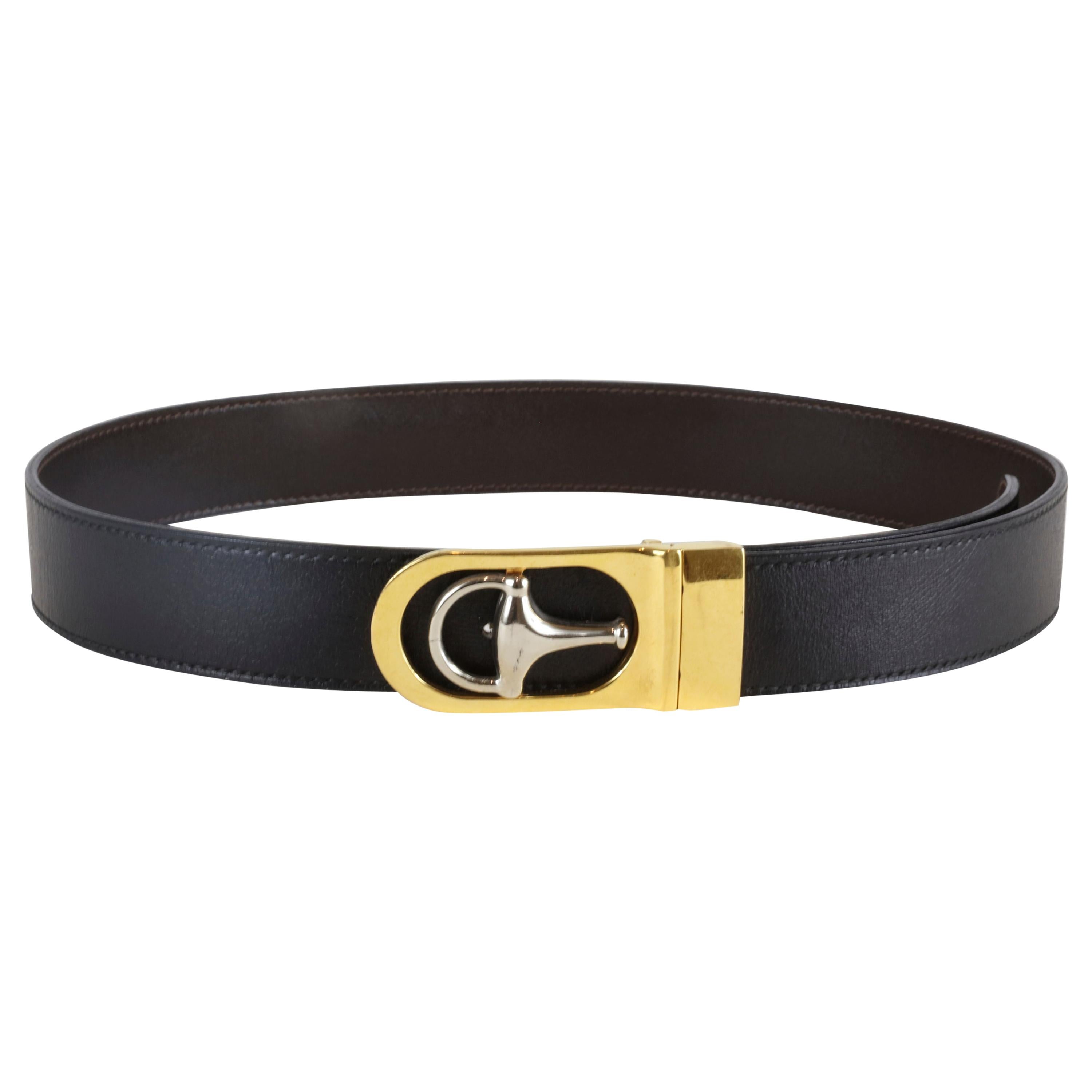 Gucci Sleek Gilt Buckle Red and Green Striped Belt c 1980s at 1stDibs