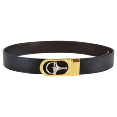 Gucci Black Leather Belt with Silver and Gold Hardware