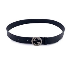 Gucci Black Leather Belt with Silver Metal GG Buckle Size 95/38