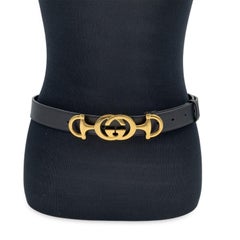 Gucci Black Leather Belt Zumi GG Horsebit Buckle 30 mm Size 90/36