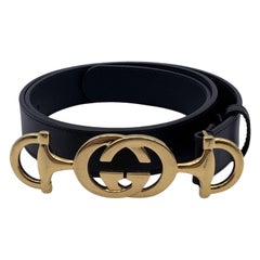 Gucci Black Leather Belt Zumi GG Horsebit Buckle 30 mm Size 90/36