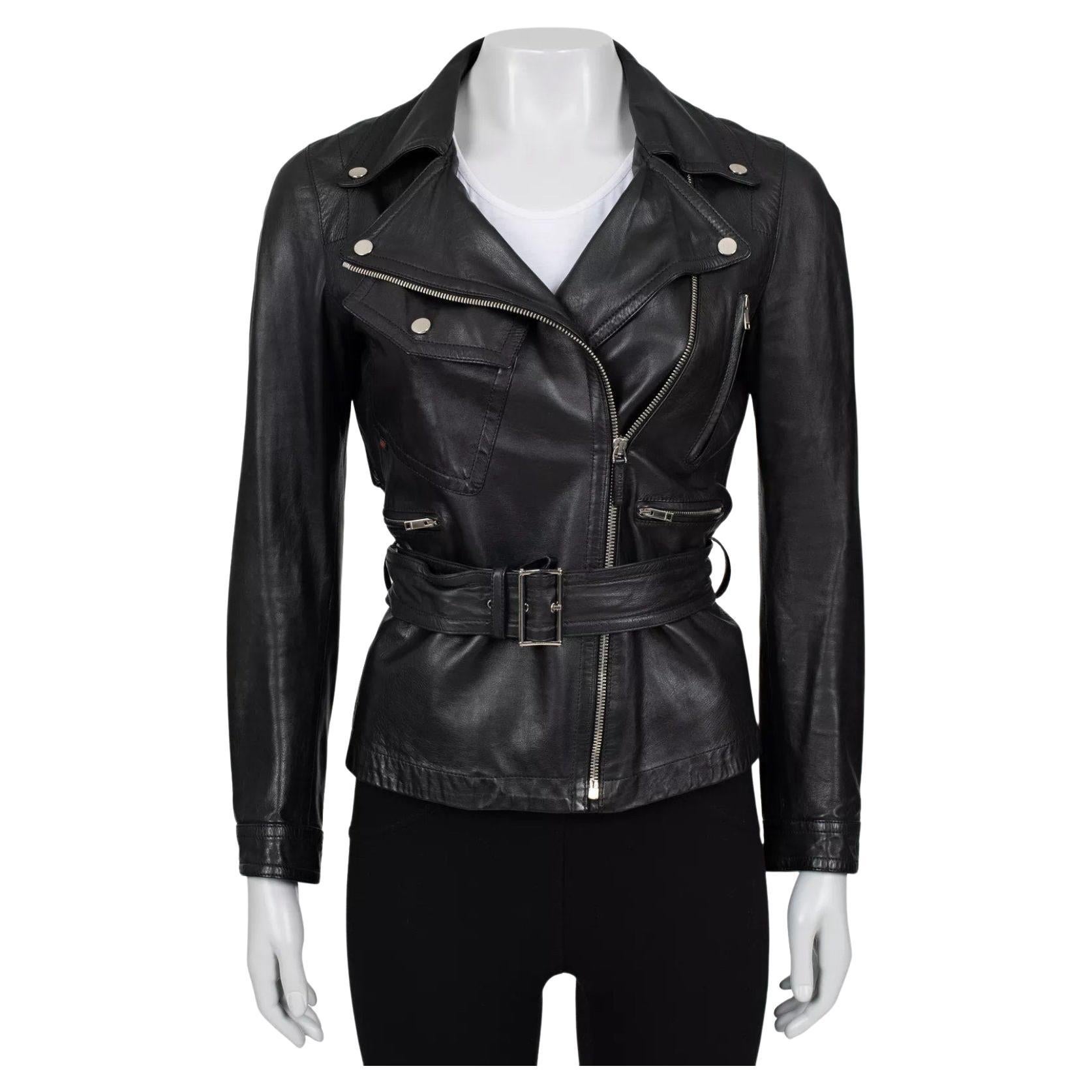 Gucci Black Leather Belted Jacket - Size IT40 / S