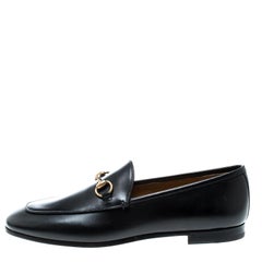 Gucci Black Leather Betis Glamour Horsebit Loafers Size 37