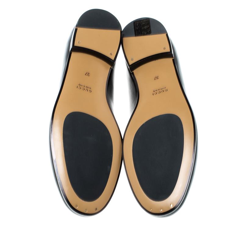 Gucci Black Leather Betis Glamour Horsebit Loafers Size 37 In New Condition In Dubai, Al Qouz 2