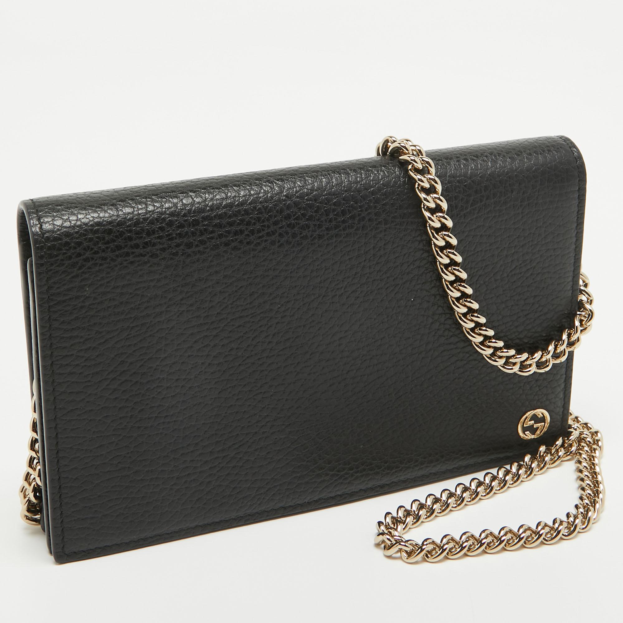 Gucci Black Leather Betty Wallet on Chain 3