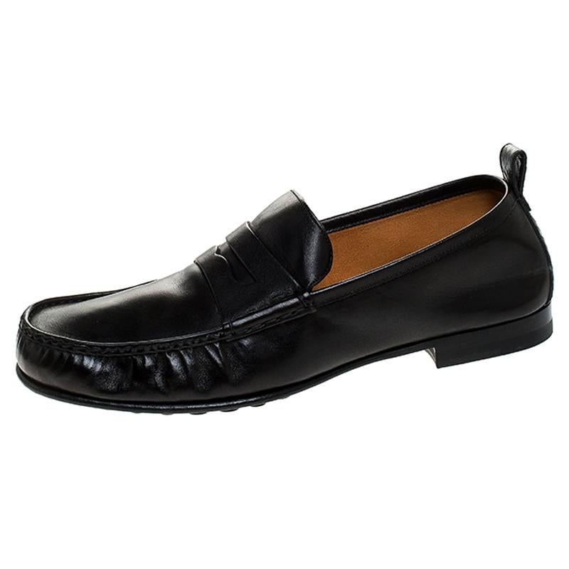 Gucci Black Leather Beyond Penny Loafers Size 40