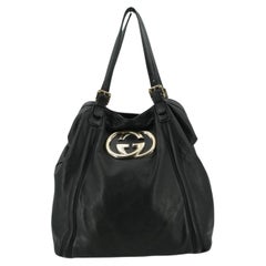 Gucci Black Leather Big GG Logo Large Tote Shoulder Bag