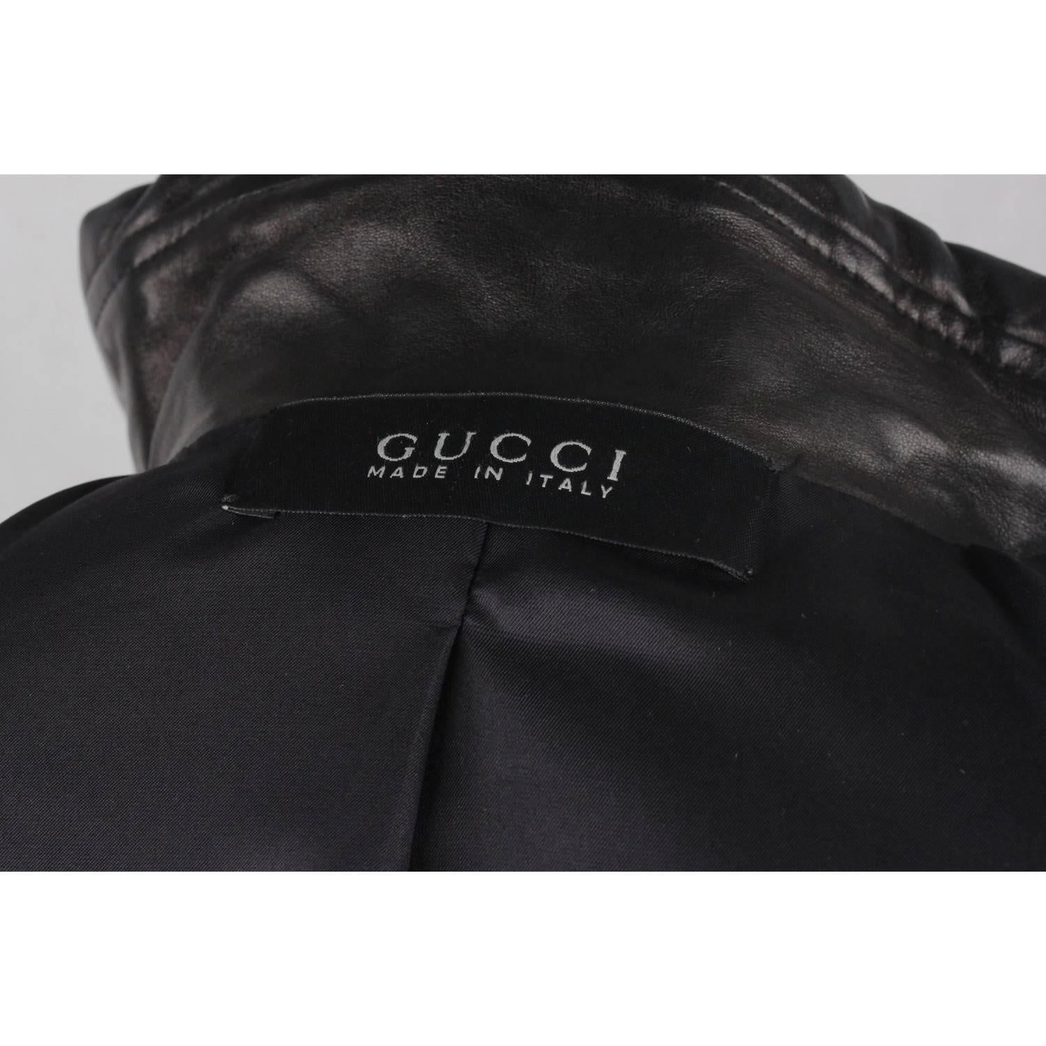 GUCCI Black Leather BIKER JACKET with Pintucked Panels In Good Condition In Rome, Rome