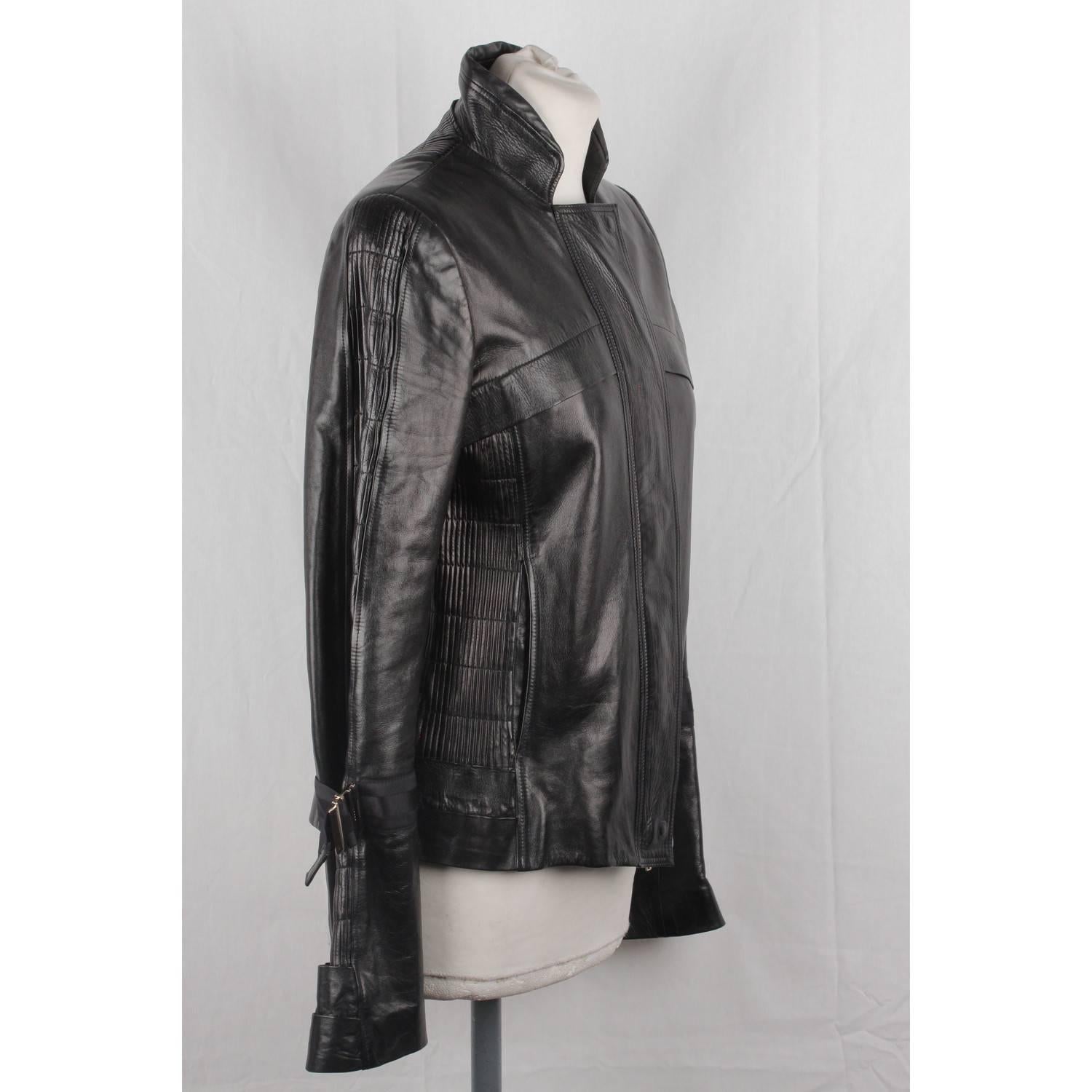 GUCCI Black Leather BIKER JACKET with Pintucked Panels 1