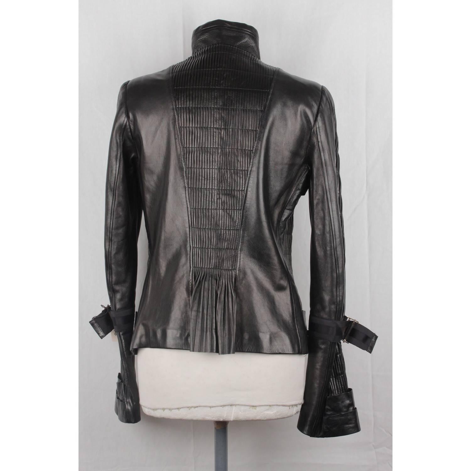 GUCCI Black Leather BIKER JACKET with Pintucked Panels 2