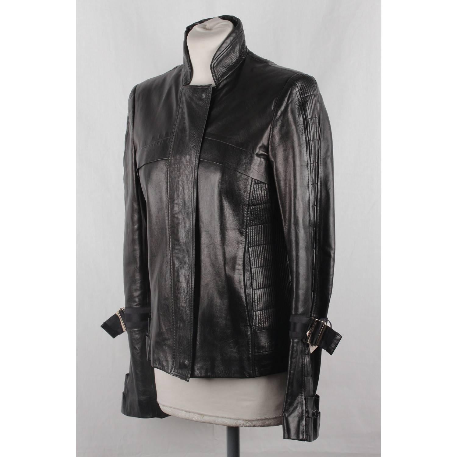 GUCCI Black Leather BIKER JACKET with Pintucked Panels 3