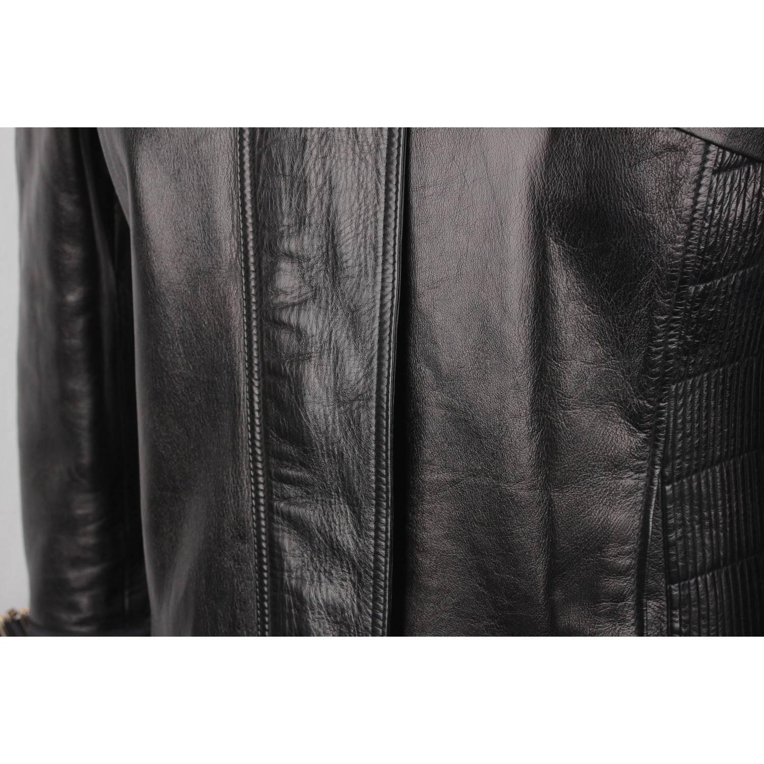 GUCCI Black Leather BIKER JACKET with Pintucked Panels 4