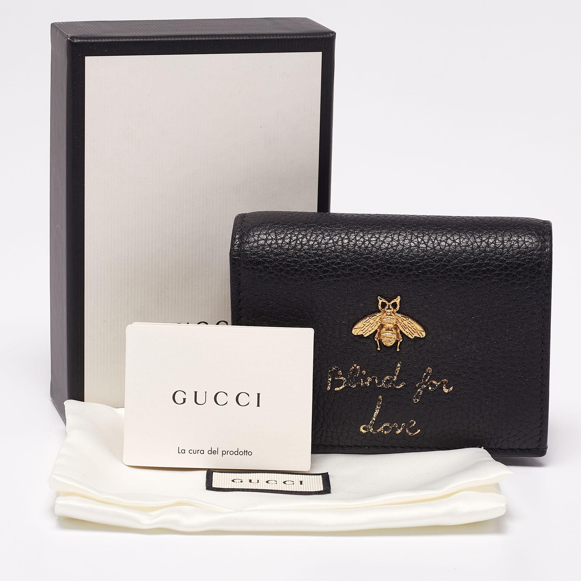 Gucci Black Leather Blind For Love Bee Accent Bifold Wallet 5