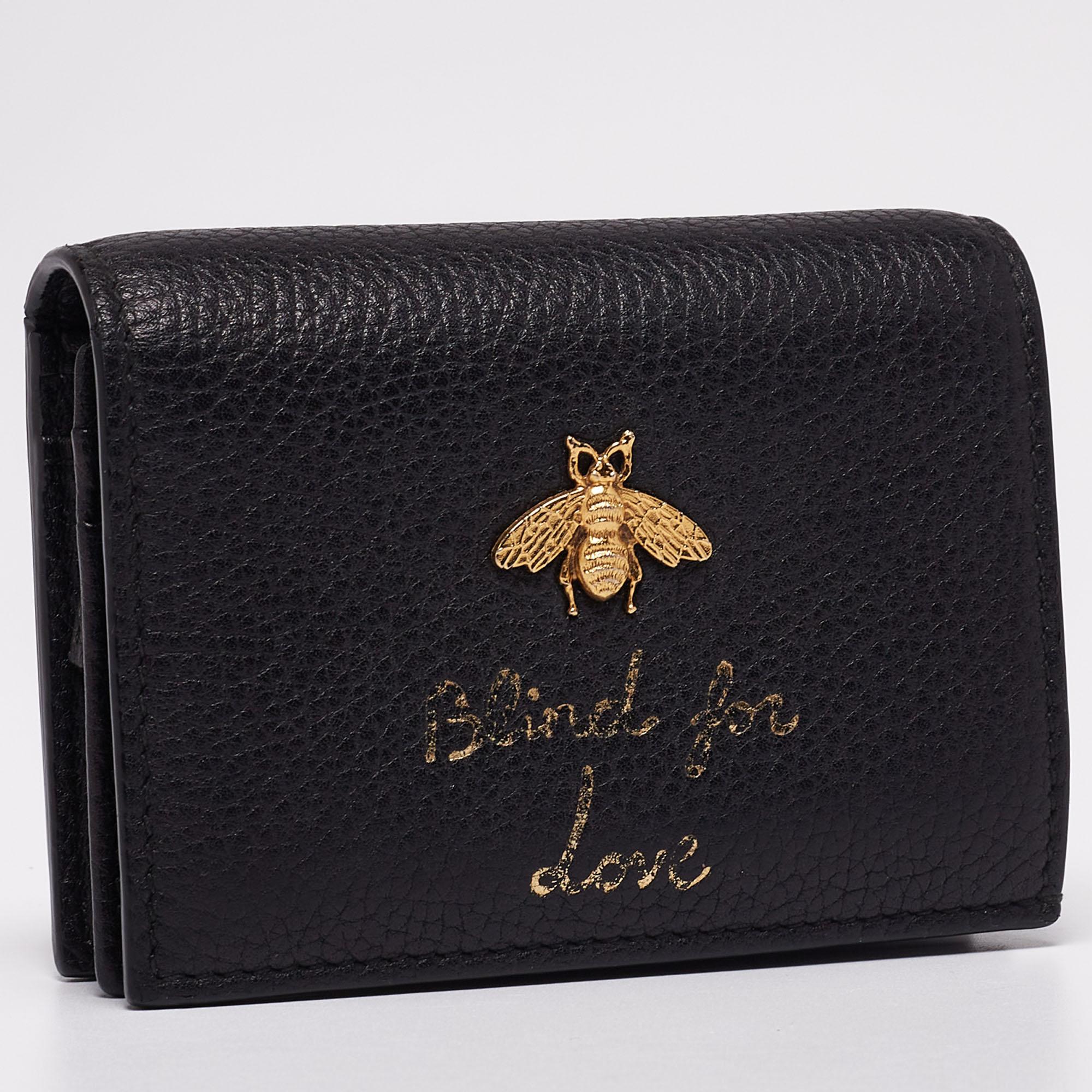 Gucci Black Leather Blind For Love Bee Accent Bifold Wallet at 1stDibs