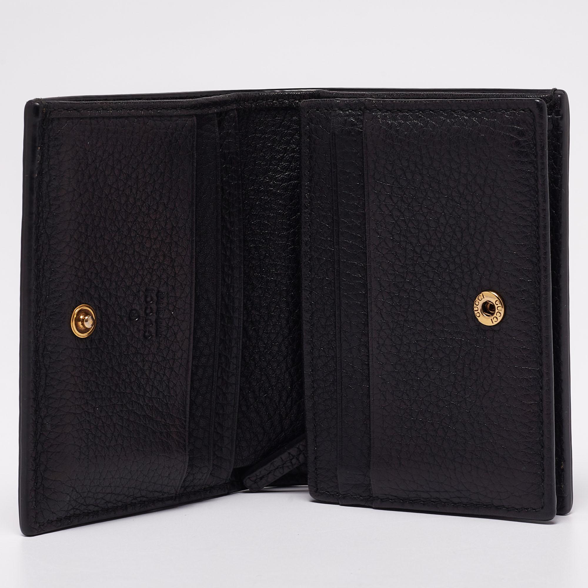 Gucci Black Leather Blind For Love Bee Accent Bifold Wallet In Good Condition In Dubai, Al Qouz 2