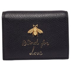Gucci Black Leather Blind For Love Bee Accent Bifold Wallet