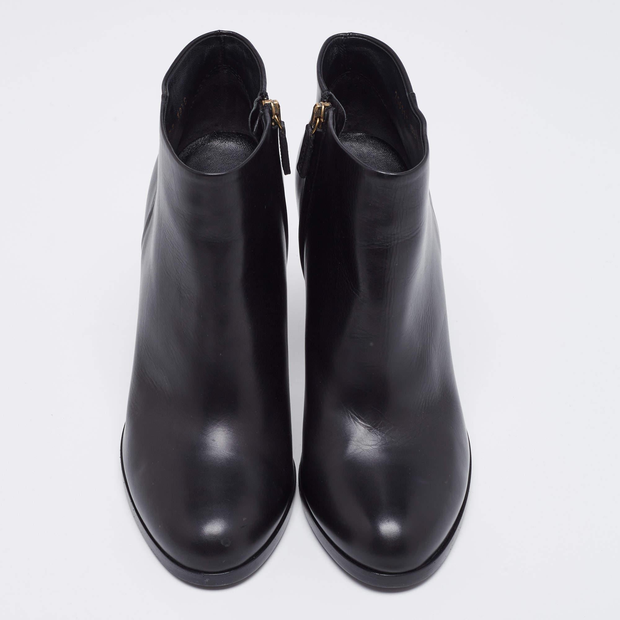 Noir Gucci Black Leather Block Heel Ankle Boots Size 38.5 en vente