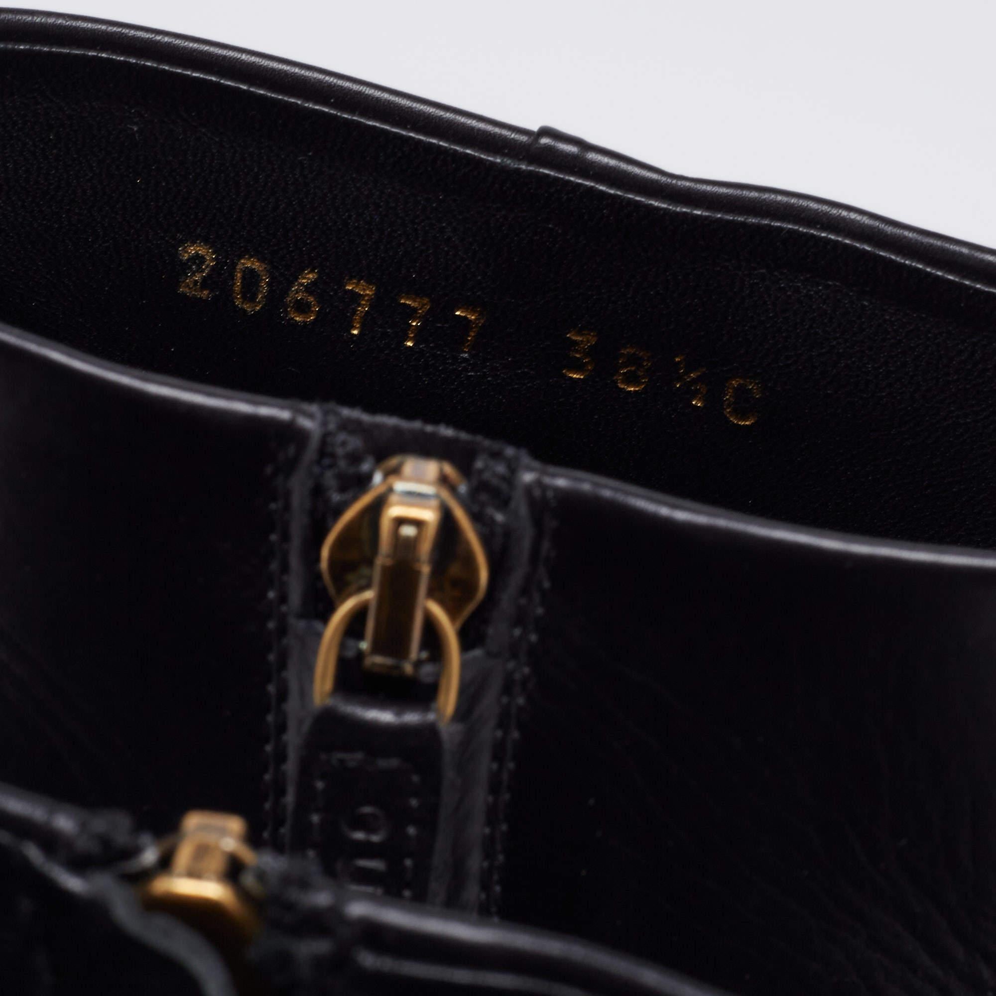 Gucci Black Leather Block Heel Ankle Boots Size 38.5 en vente 1