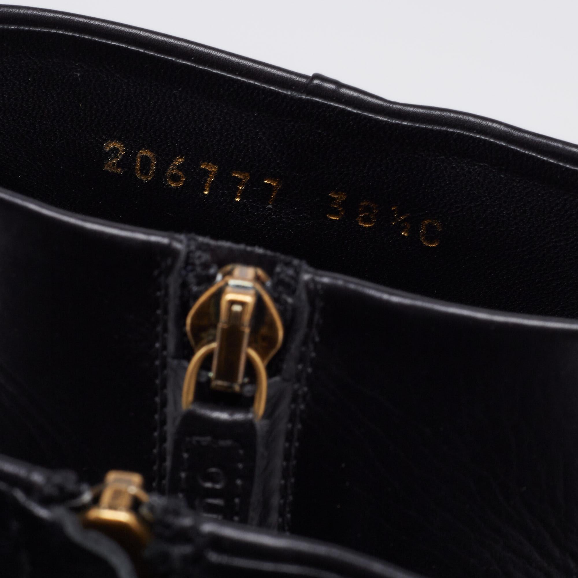 Gucci - Bottines à talons blocs en cuir noir, taille 38,5 en vente 3
