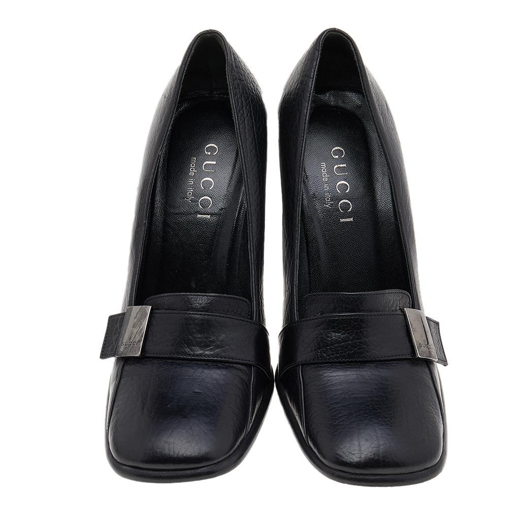 Women's Gucci Black Leather Block Heel Pumps Size 35