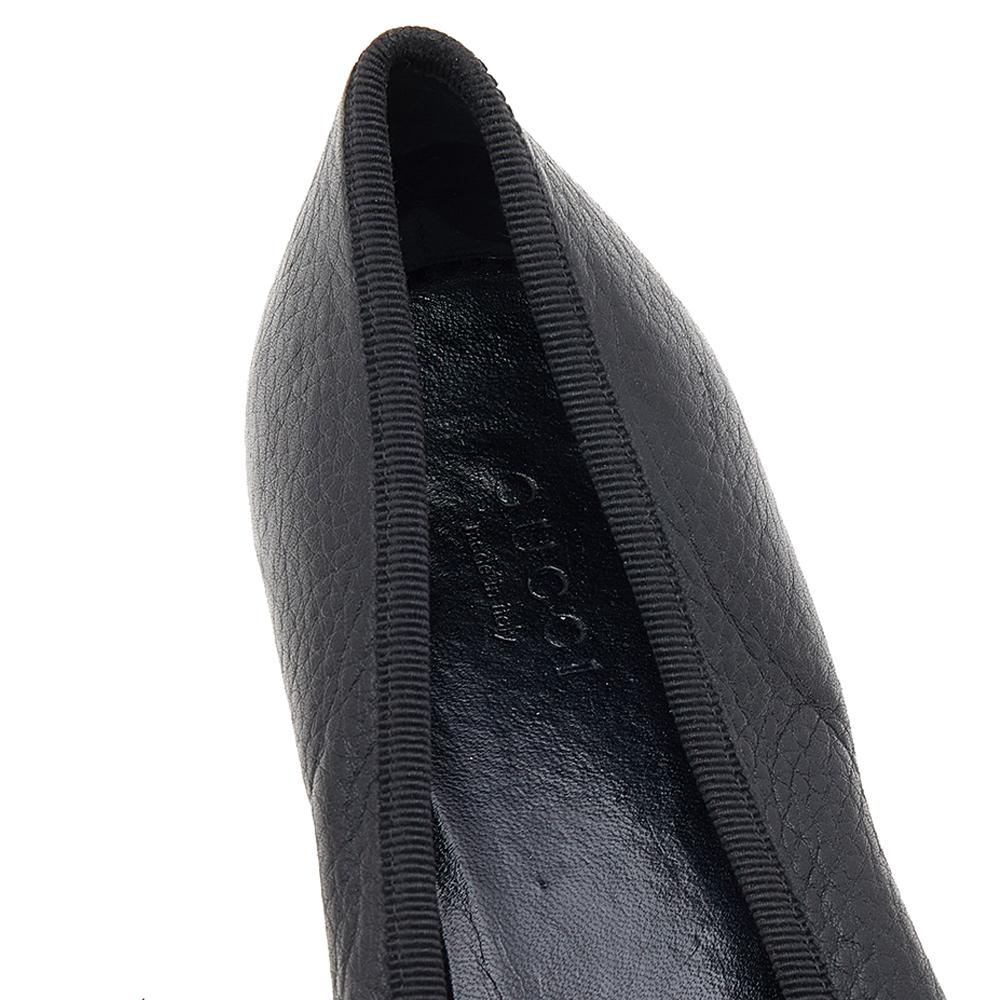 Gucci Black Leather Block Heel Pumps Size 37 For Sale 1