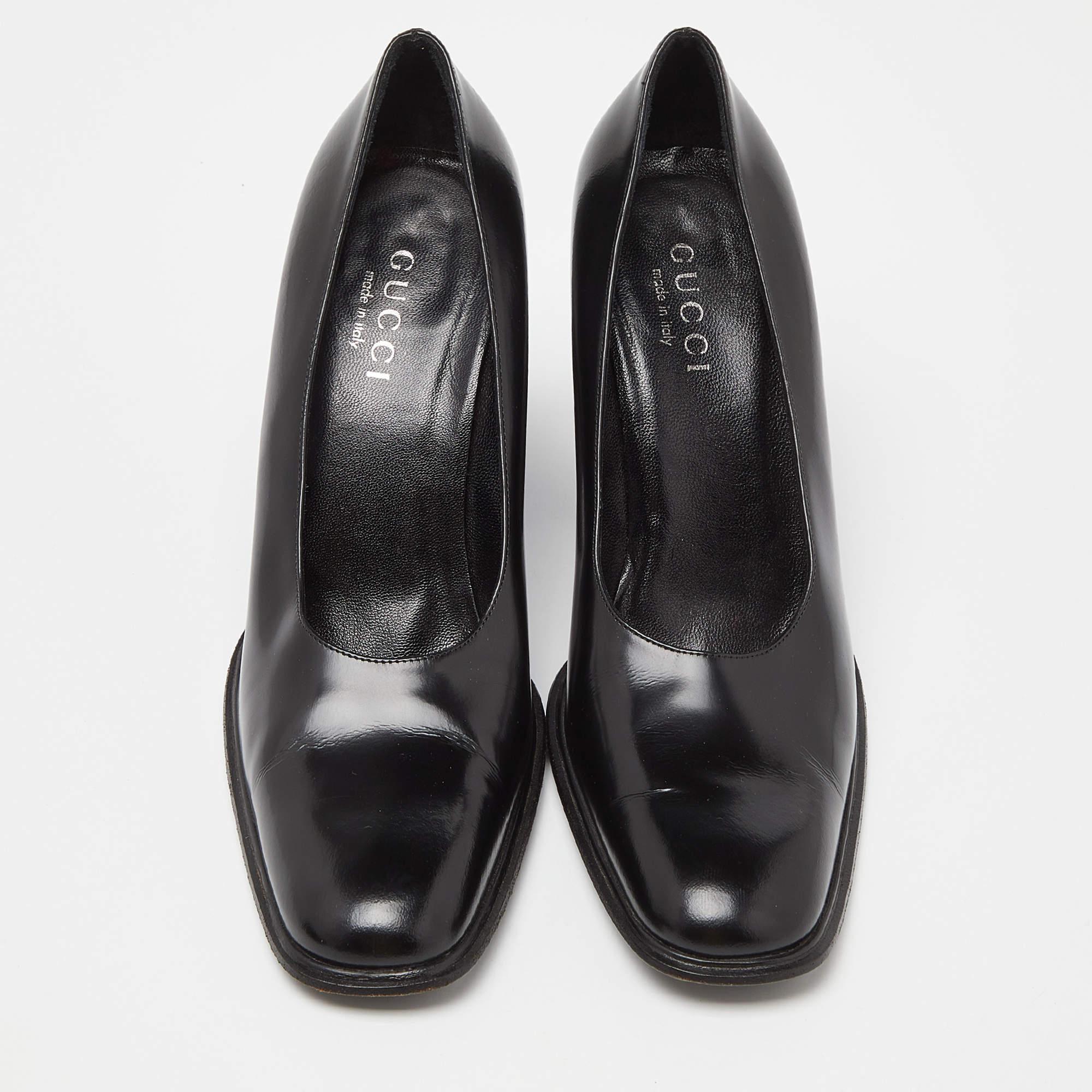 Bombas de tacón bloque de cuero negro Gucci talla 39.5 Negro en venta