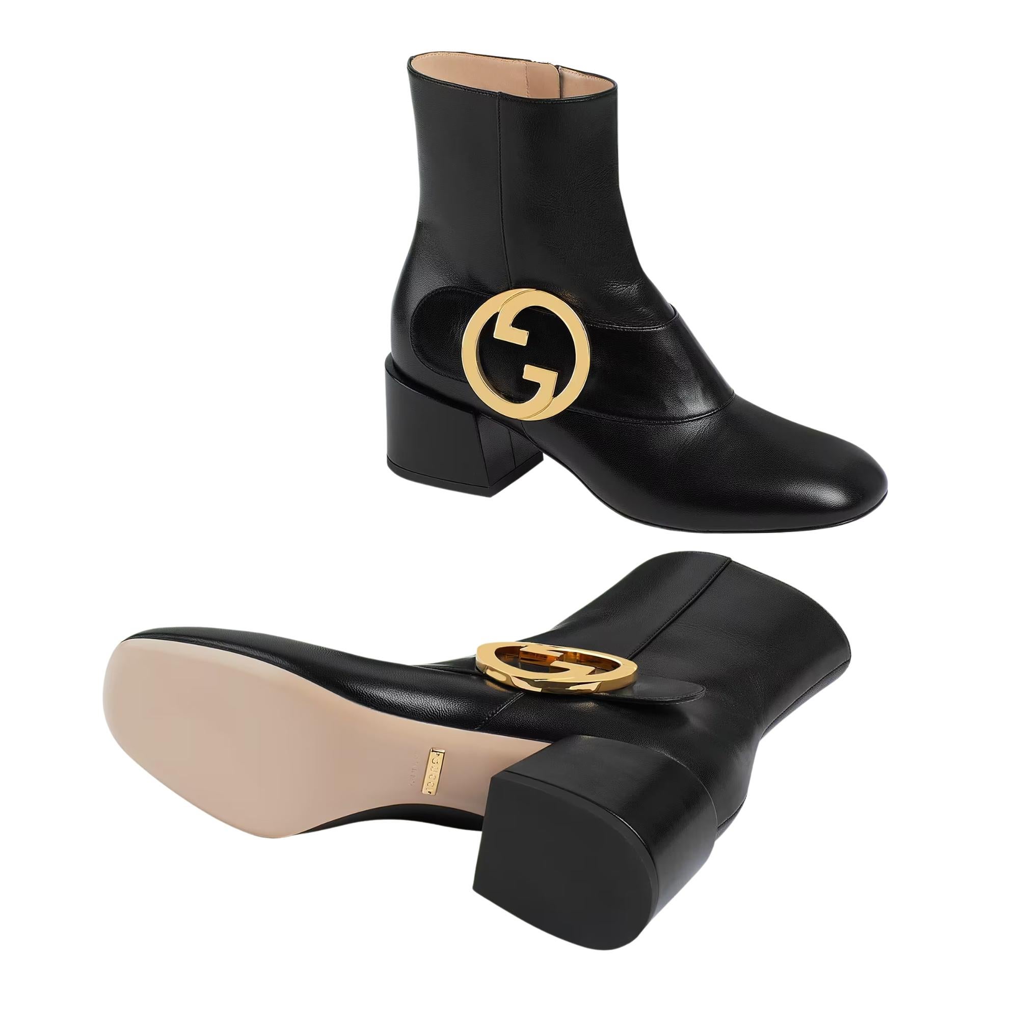 Gucci Black Leather Blondie Ankle Boot (EU 39 US 8) For Sale 2