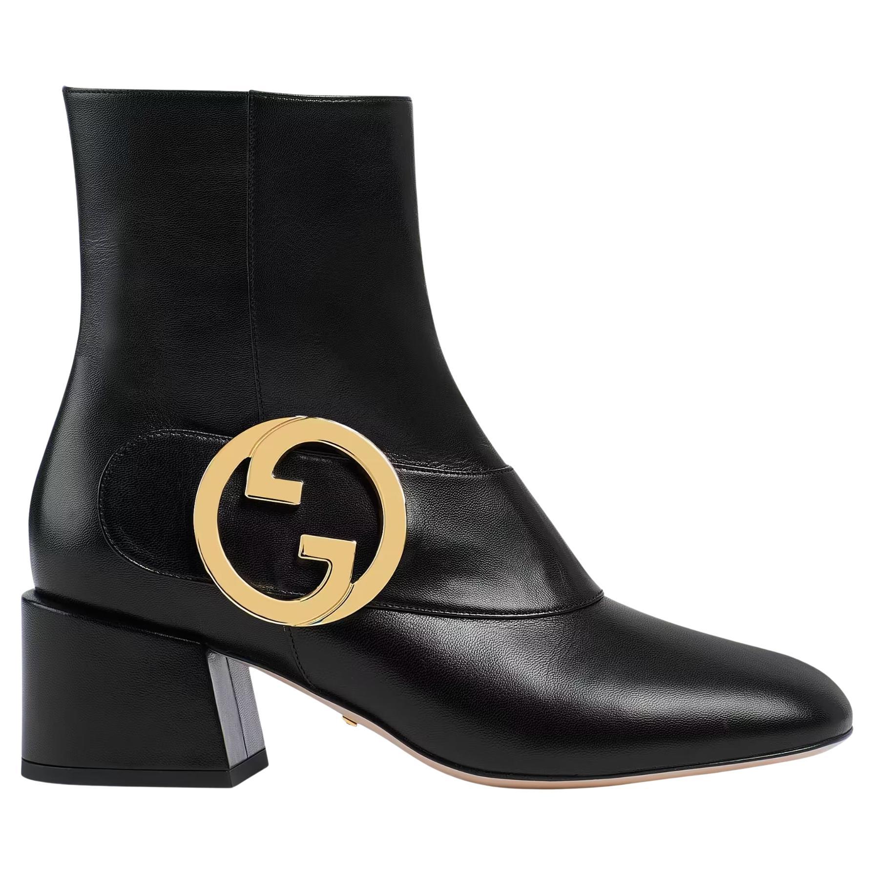 Gucci Black Leather Blondie Ankle Boot (EU 39 US 8) For Sale