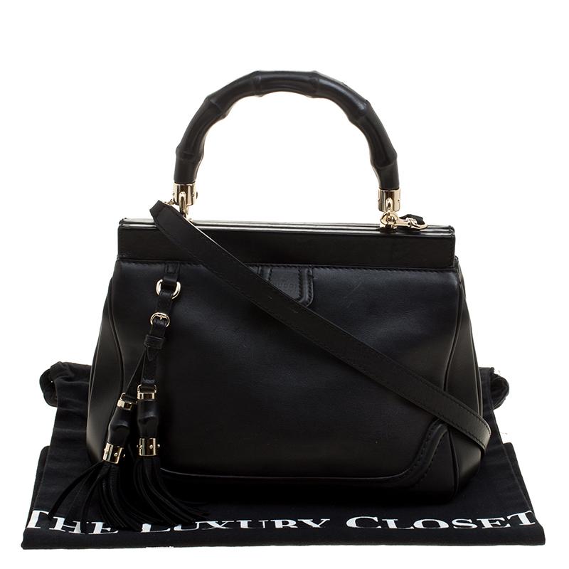 Gucci Black Leather Bold Bamboo Top Handle Bag 6