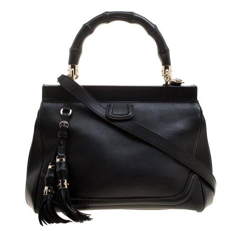 Gucci Black Leather Bold Bamboo Top Handle Bag at 1stDibs
