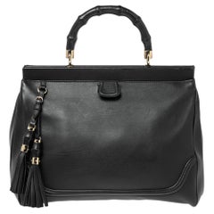 Gucci Black Leather Bold Bamboo Top Handle Bag