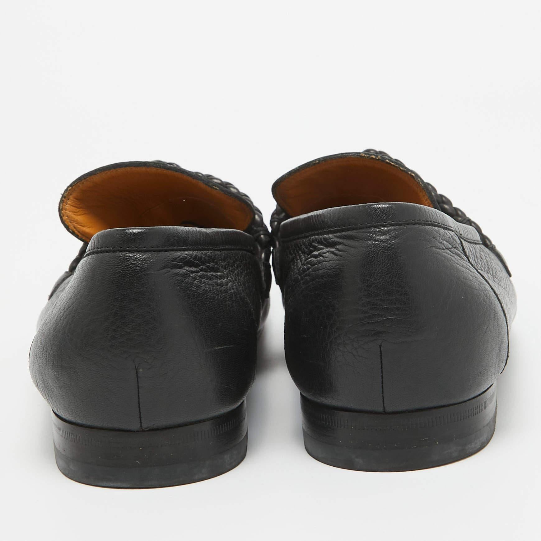 Gucci Mocassins à enfiler en cuir noir avec détails tressés Taille 42 Pour hommes en vente