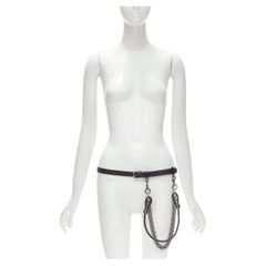 GUCCI Schwarzer Leder geflochtener Ledergürtel mit Metallgliedernkette 85cm