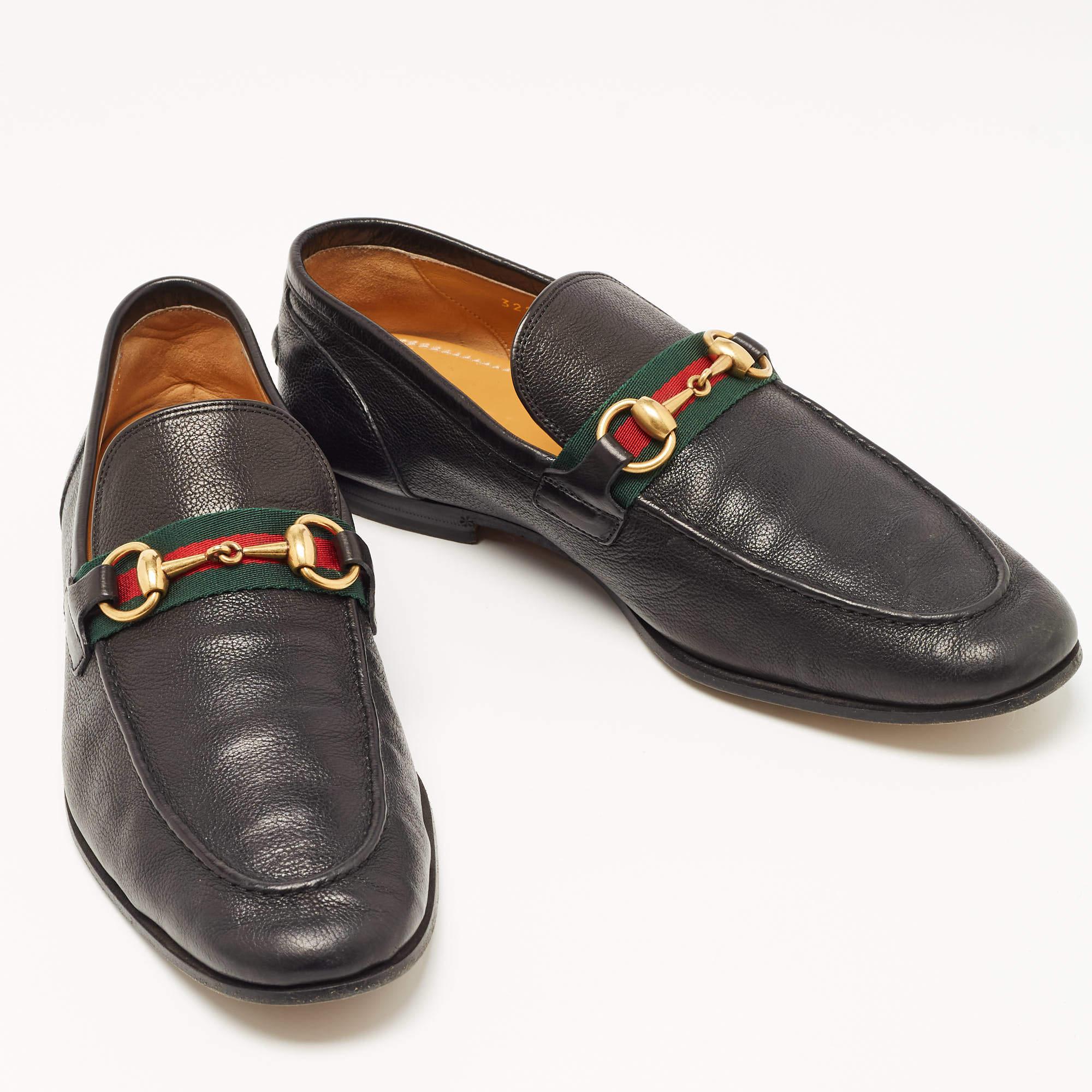 Gucci Black Leather Brixton Web Horsebit Slip On Loafers Size 40 In Good Condition In Dubai, Al Qouz 2