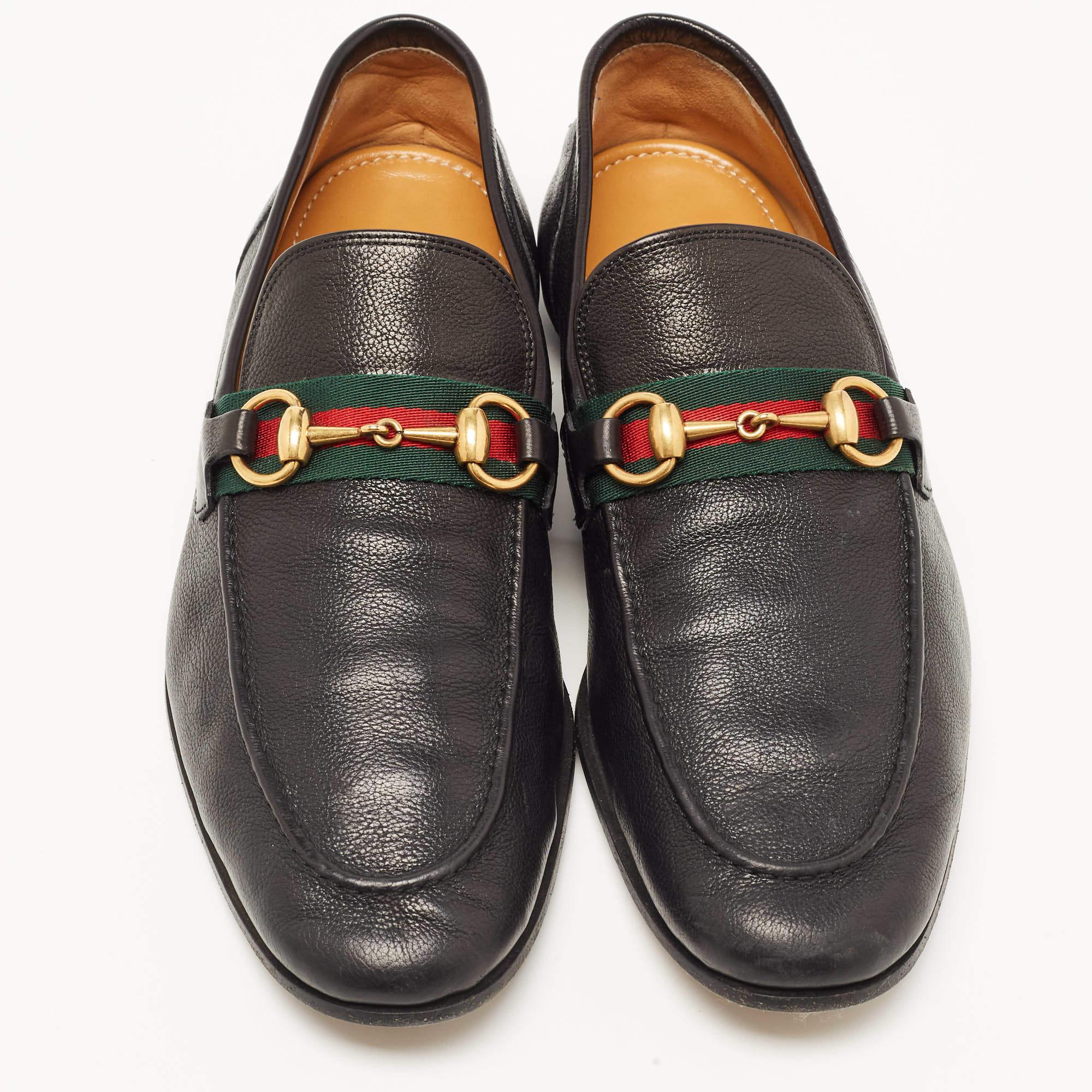 Women's or Men's Gucci Black Leather Brixton Web Horsebit Slip On Loafers Size 40