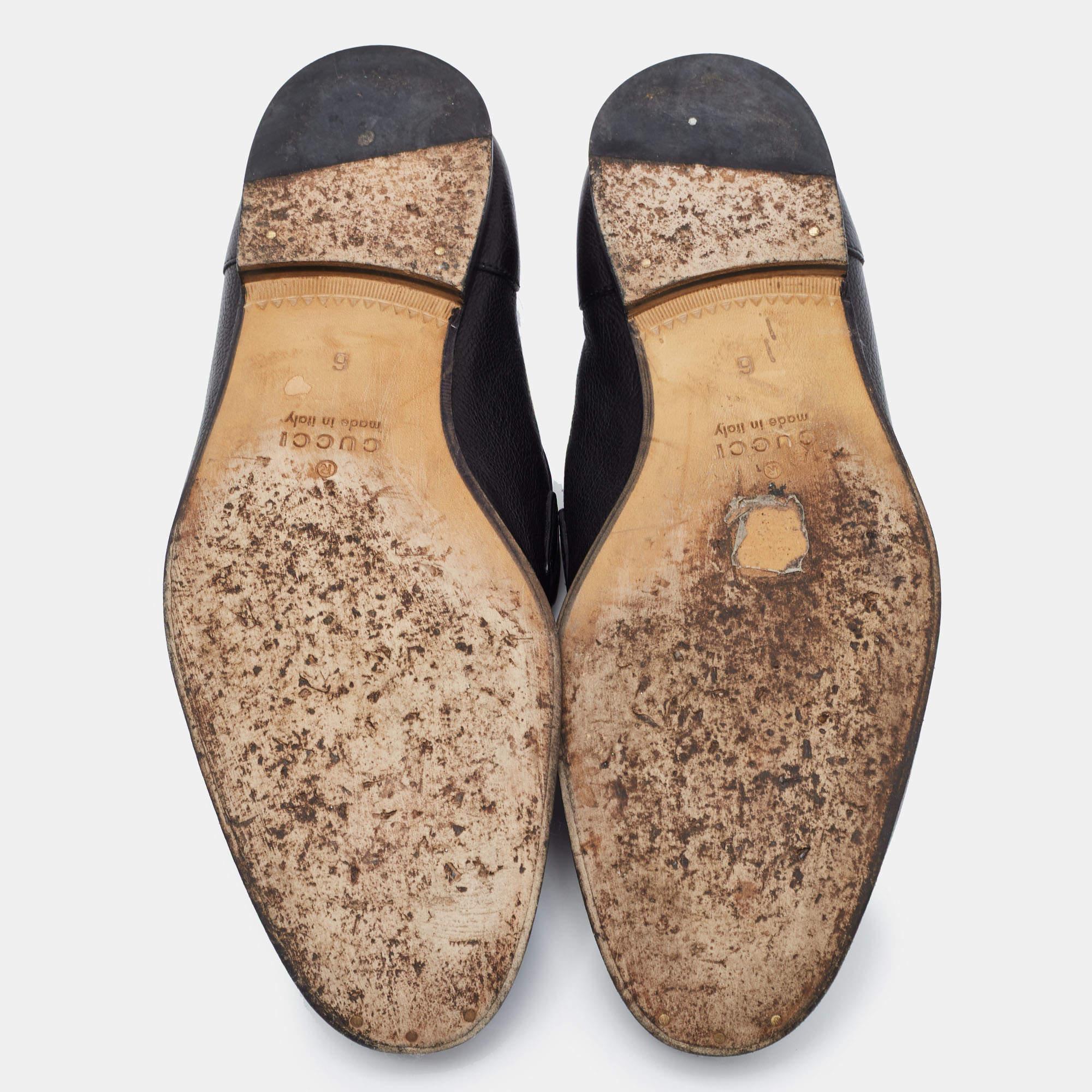 Gucci Black Leather Brixton Web Horsebit Slip On Loafers Size 40 1