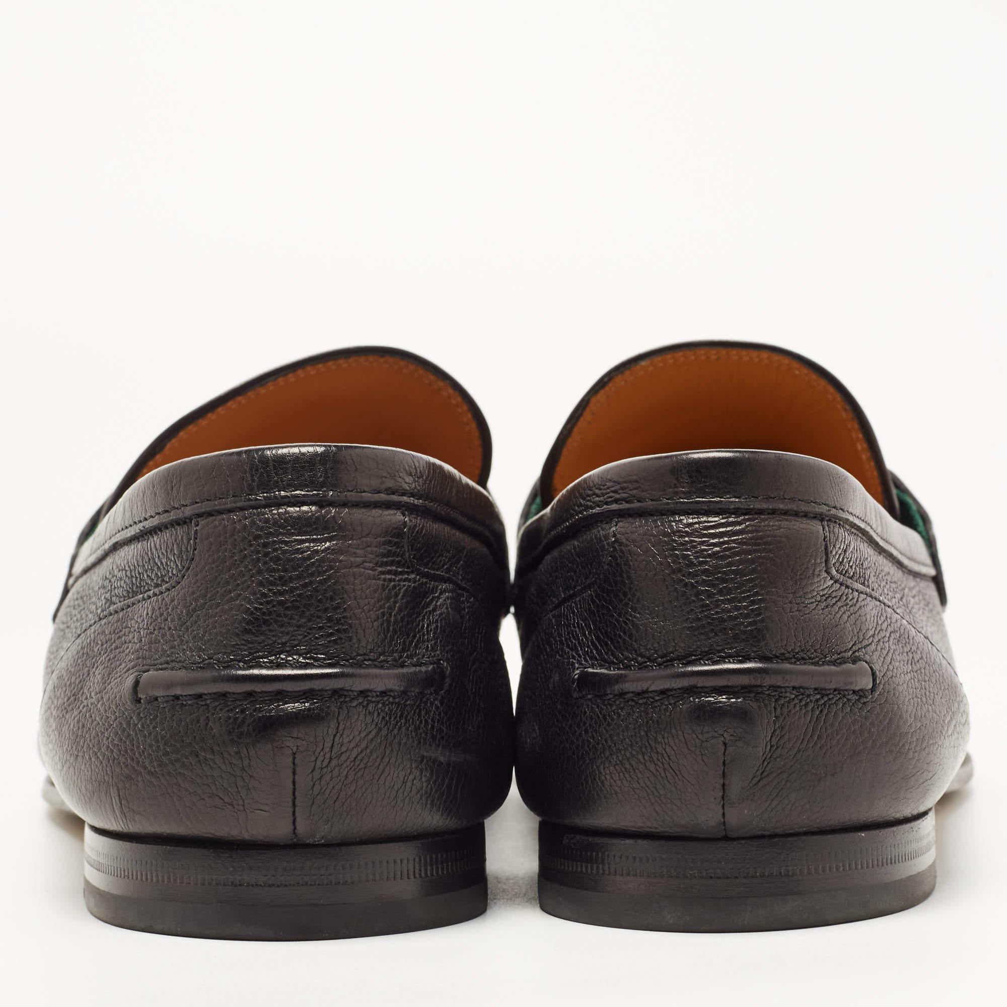 Gucci Black Leather Brixton Web Horsebit Slip On Loafers Size 40 3
