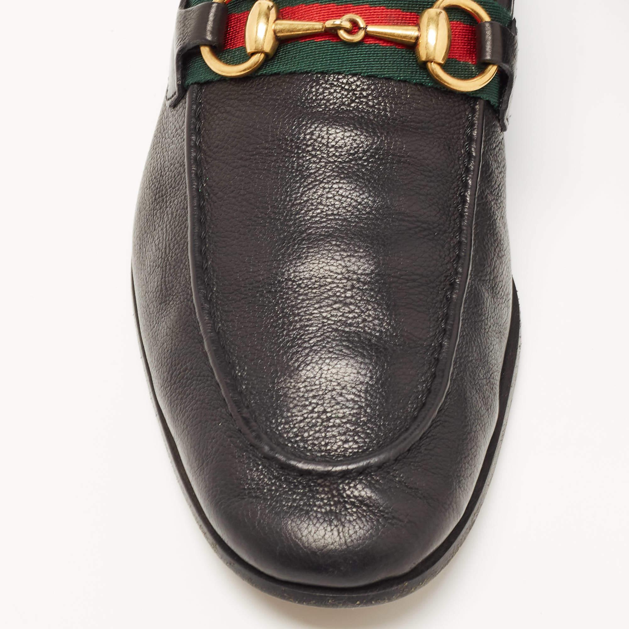 Gucci Black Leather Brixton Web Horsebit Slip On Loafers Size 40 4