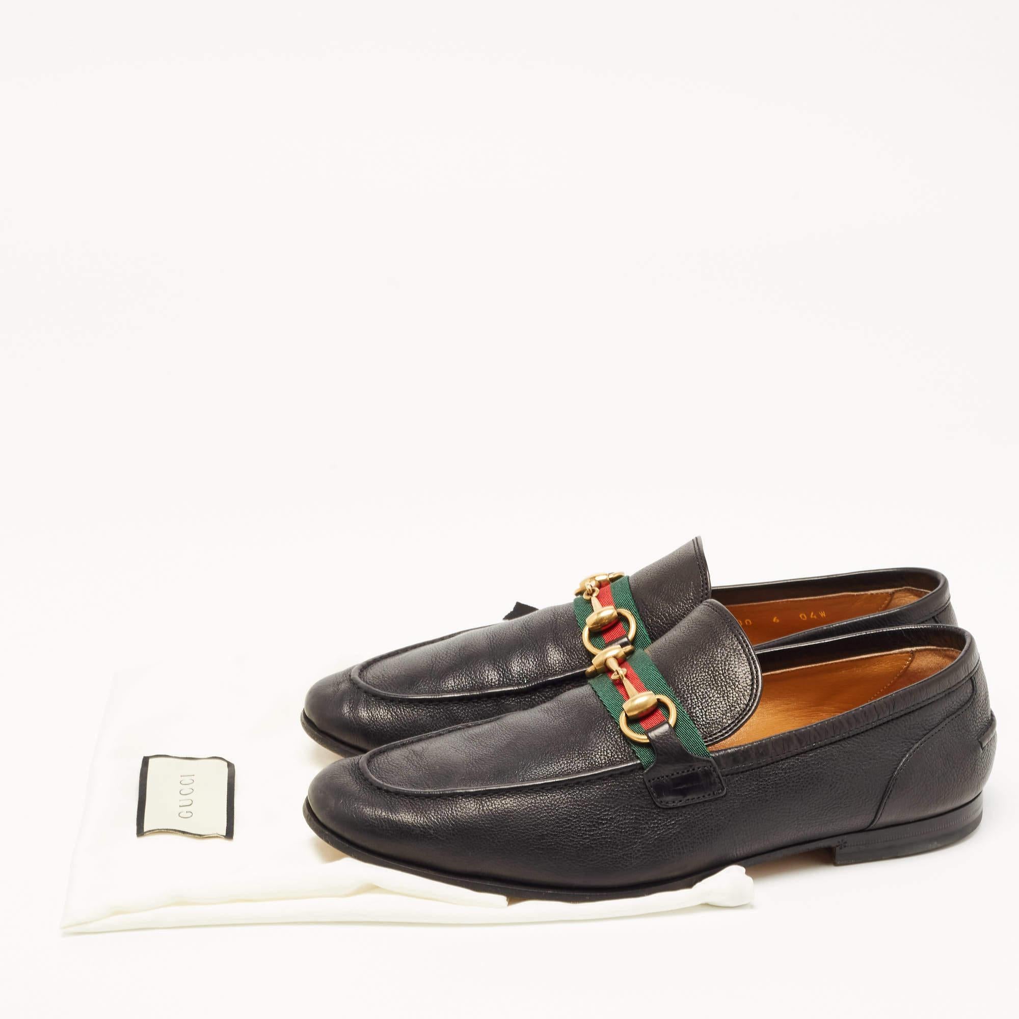 Gucci Black Leather Brixton Web Horsebit Slip On Loafers Size 40 5
